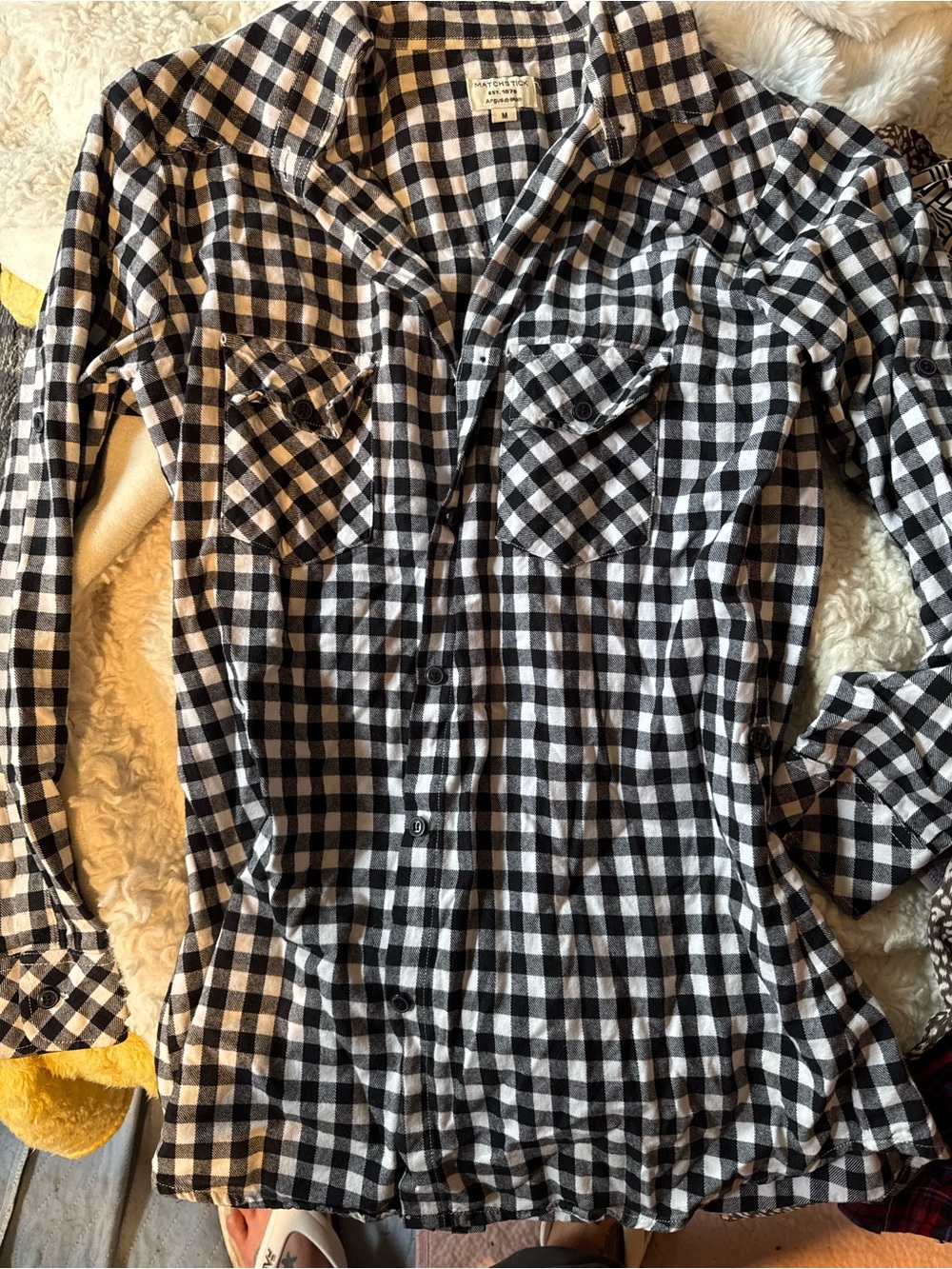 Black & White Checkered Men's Flannel Shirt - Unbranded